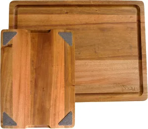Large Acacia Wood Cutting Board Non Slip with Juicegroove, Wooden Chopping Board for Kitchen Countertop, 16x12 inches, by Shay (With Rubber Feet, 16x12)