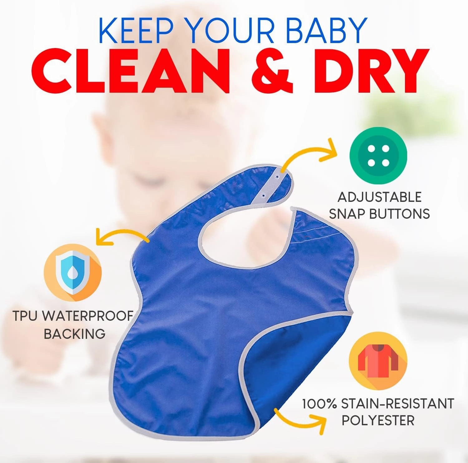 Large Waterproof Bibs Primary Collection - 4pk, 12pk, 48pk