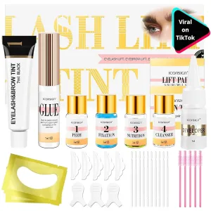 Lash Lift Kit & Brow Lamination Kit - 4 in 1 Black Color Professional Lash & Eyebrow Perm Kit For 6-8 Weeks, Quick Lifting & Coloring Eyelash & Eyebrow Lift Kit - Easy to Use at Home Diy & Salon