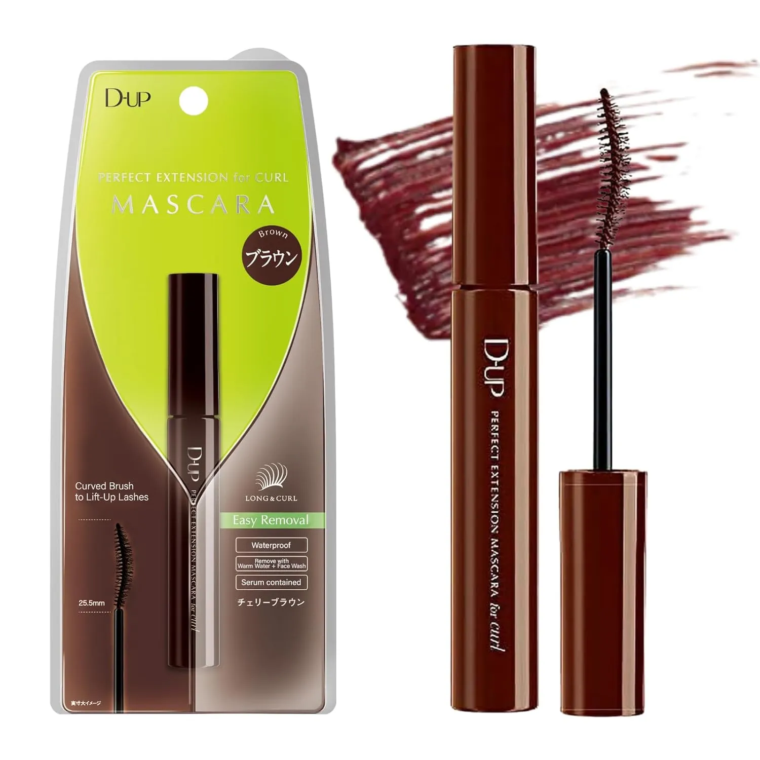 Lash Mascara, Volume Curve Mascara Brush with Fluffy False Curly Lash Effect, Waterproof & Smudge Free Eye Makeup, Japanese Washable Eyelash Mascara Lash Extension, Perfect Cherry Brown