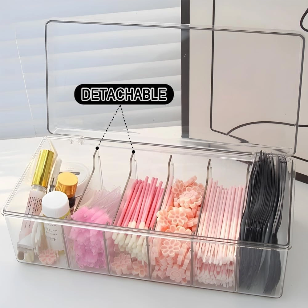 Lash Extension Organizer Box, Acrylic Eyelash Extension Supplies Storage Container Lash Cart Organizer for Lash Techs Eyelash Beauty Case with Lid Lashes Supplies Storage Box (Clear Large)
