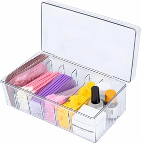 Lash Extension Organizer Box, Acrylic Eyelash Extension Supplies Storage Container Lash Cart Organizer for Lash Techs Eyelash Beauty Case with Lid Lashes Supplies Storage Box (Clear Large)