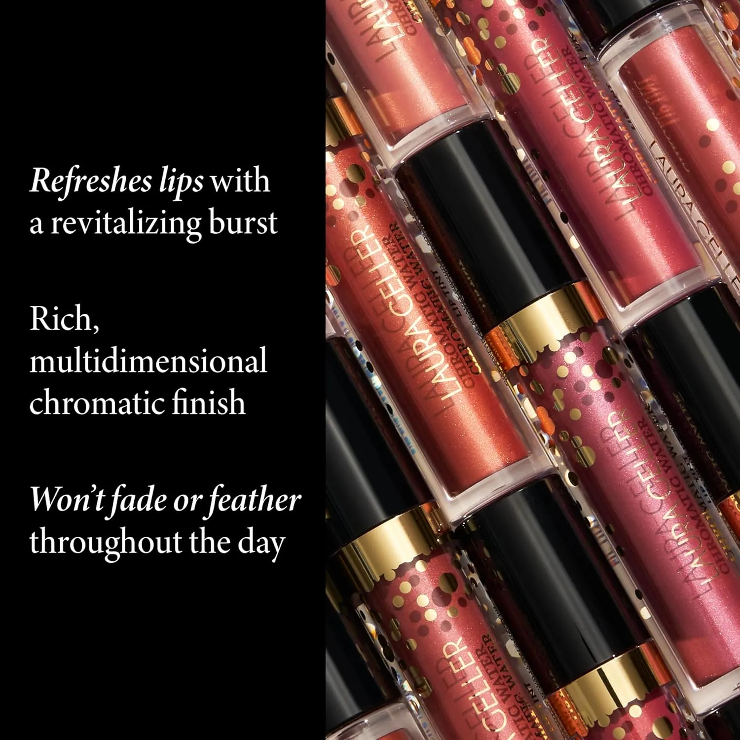 LAURA GELLER Chromatic Water Lip Tint, Holographic Lip Color, Water-Based Formula to Hydrate Dry Lips, Berry
