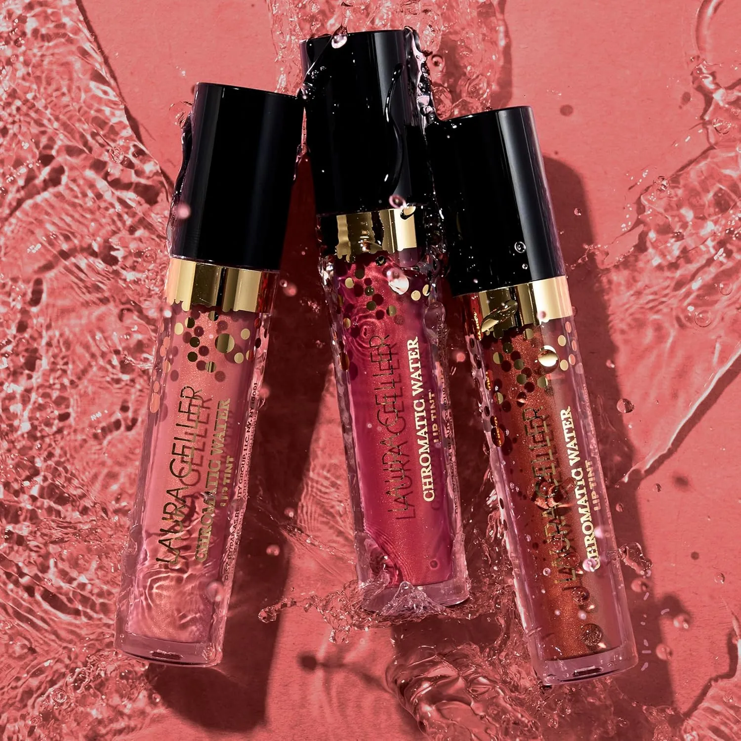 LAURA GELLER Chromatic Water Lip Tint, Holographic Lip Color, Water-Based Formula to Hydrate Dry Lips, Berry