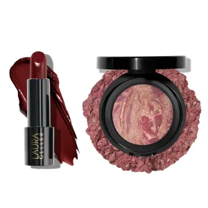 LAURA GELLER NEW YORK Baked Blush-n-Brighten Blush, Raspberry   Modern Classic Cream Lipstick, Berry Bliss