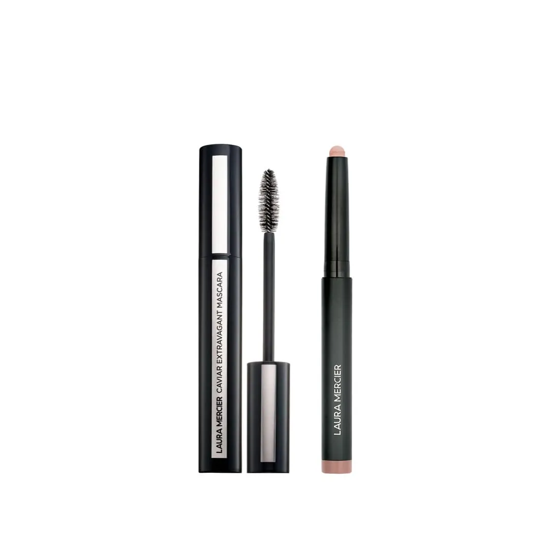 Laura Mercier Caviar Stick Cream Eyeshadow: Matte Finish, 24HR Wear, Long Lasting, Rich Color, Easily Blendable and Buildable, Waterproof, Au Natural   Caviar Extravagant Mascara Bundle
