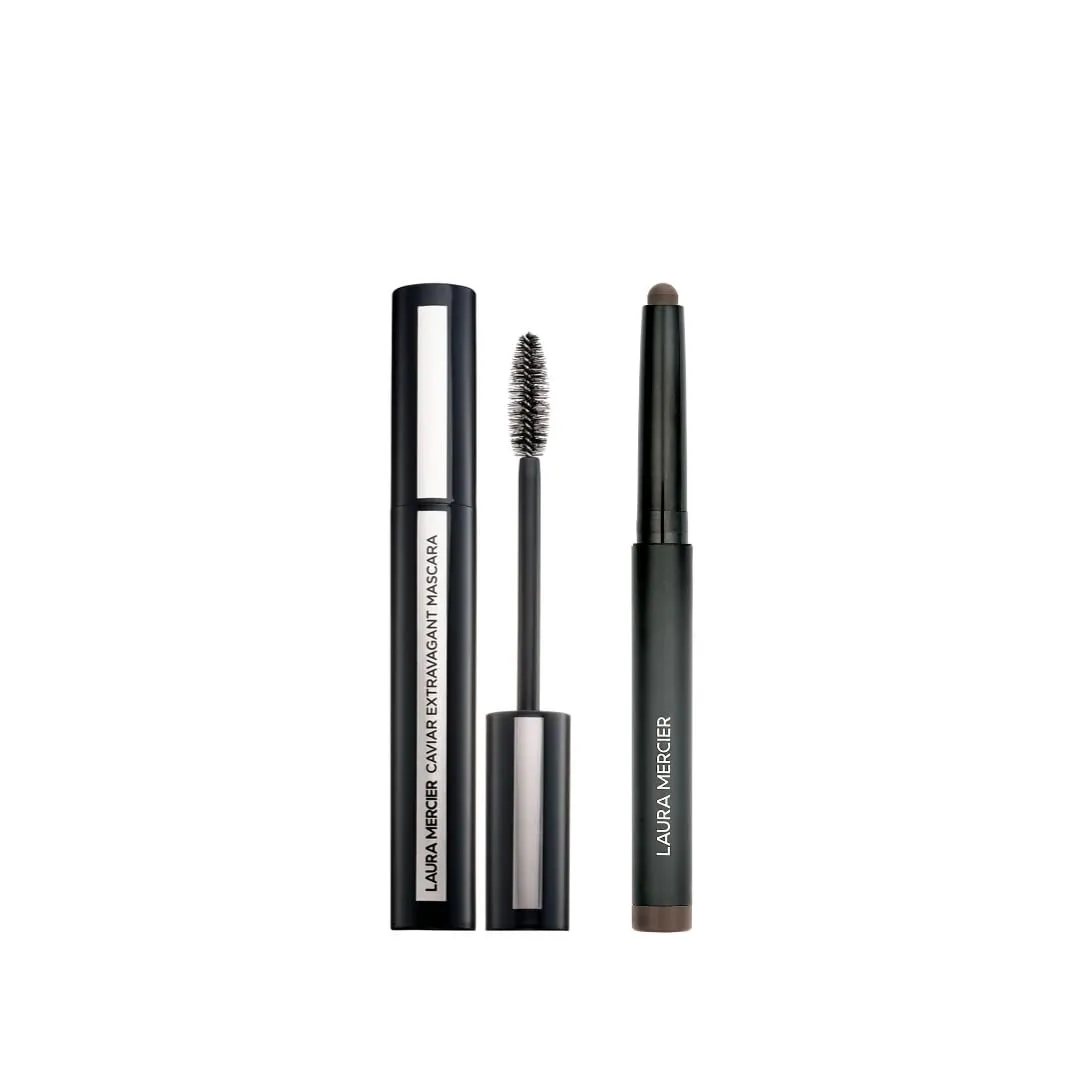 Laura Mercier Caviar Stick Cream Eyeshadow: Matte Finish, 24HR Wear, Long Lasting, Rich Color, Easily Blendable and Buildable, Waterproof, Café Noir   Caviar Extravagant Mascara Bundle
