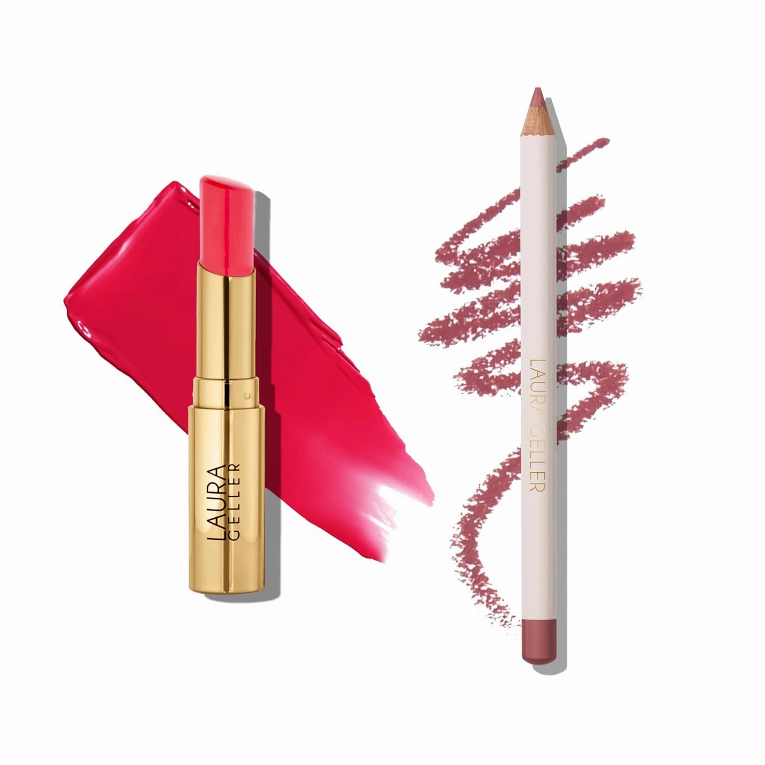 LAURA GELLER Lip Color & Liner Lip Kit | Jelly Balm Hydrating Tinted Lip Balm, Whatta Melon   Marble Lips Multidimensional Liner, Romantic Rose
