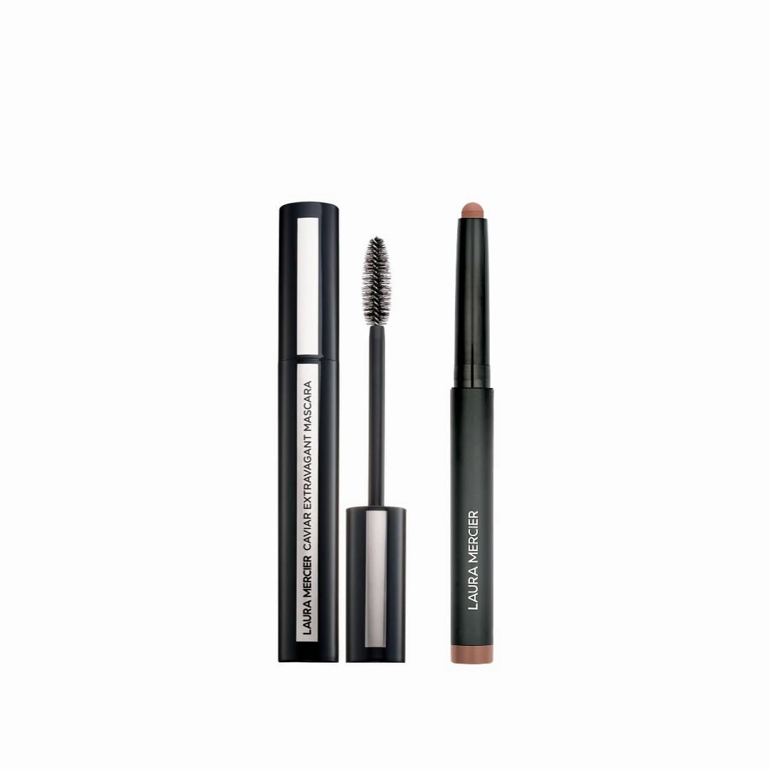 Laura Mercier Caviar Stick Cream Eyeshadow: Matte Finish, 24HR Wear, Long Lasting, Rich Color, Easily Blendable and Buildable, Waterproof, Sepia   Caviar Extravagant Mascara Bundle