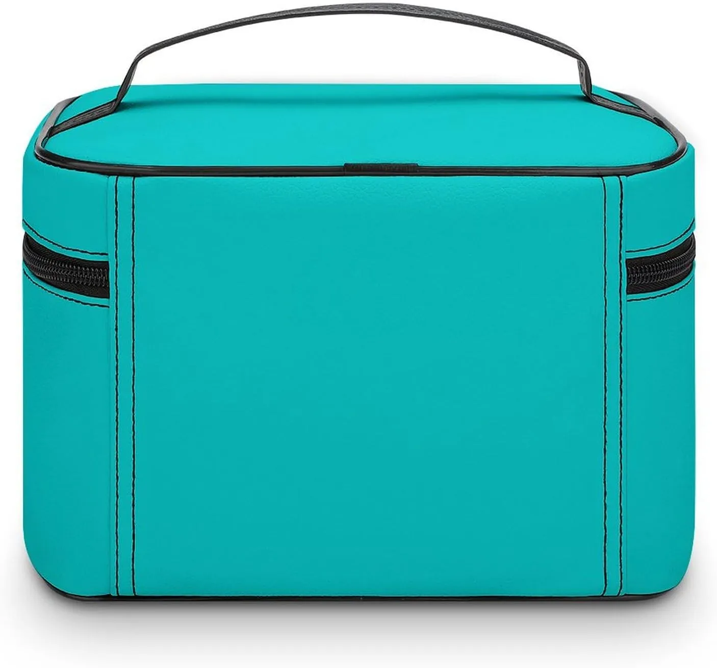 Leather Cosmetic Case, Blue Solid Color Classic Elegant Portable Makeup Bag Organizer Large Capacity Travel Toiletry Bag with Zipper