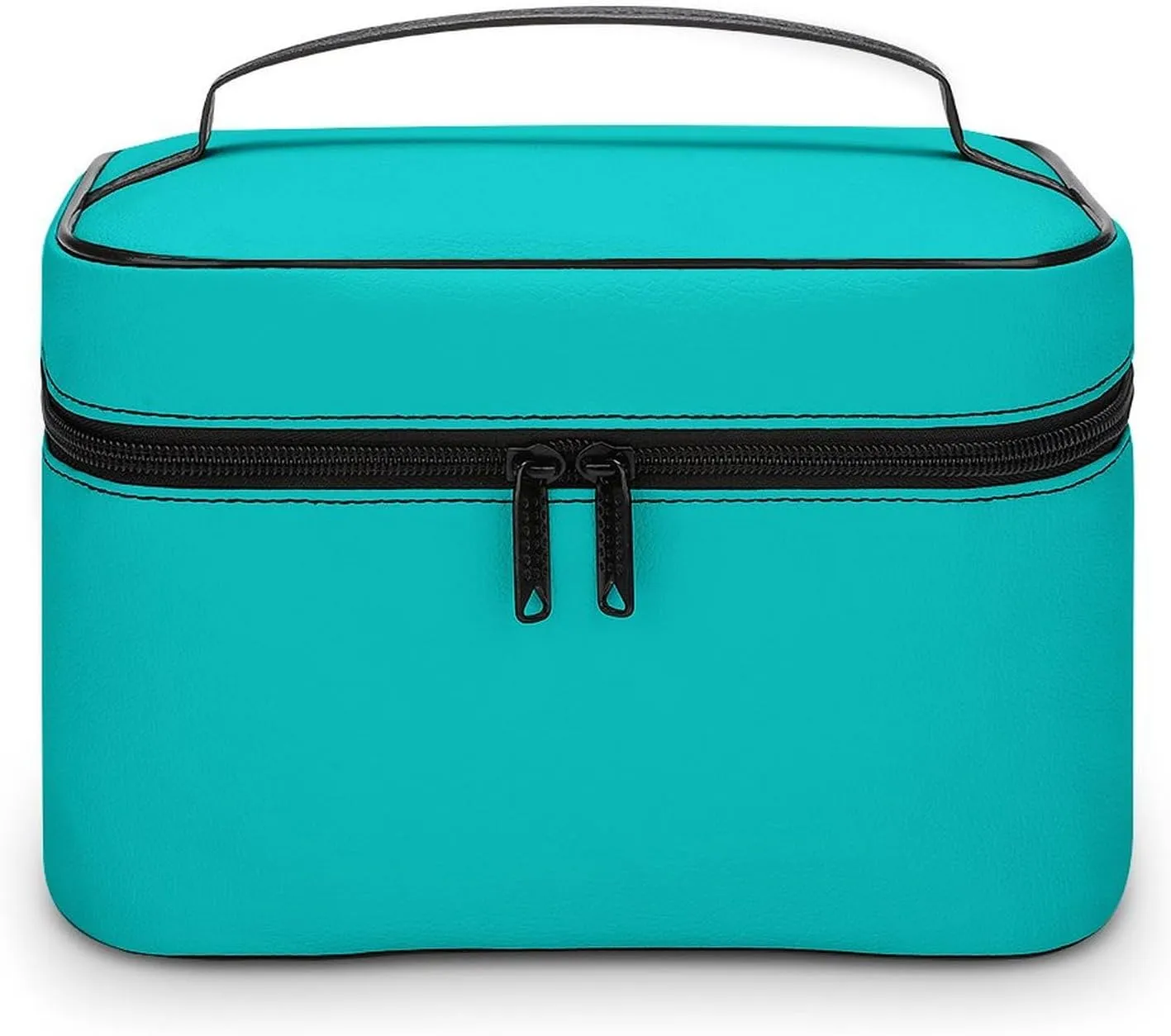 Leather Cosmetic Case, Blue Solid Color Classic Elegant Portable Makeup Bag Organizer Large Capacity Travel Toiletry Bag with Zipper