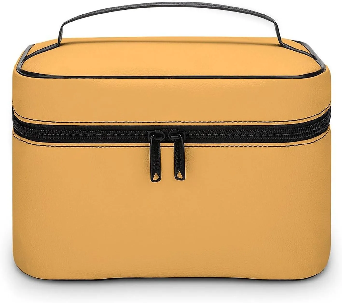 Leather Cosmetic Case, Buttery Yellow Portable Makeup Bag Organizer Large Capacity Travel Toiletry Bag with Zipper