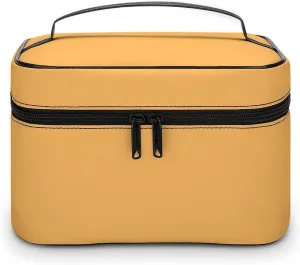 Leather Cosmetic Case, Buttery Yellow Portable Makeup Bag Organizer Large Capacity Travel Toiletry Bag with Zipper