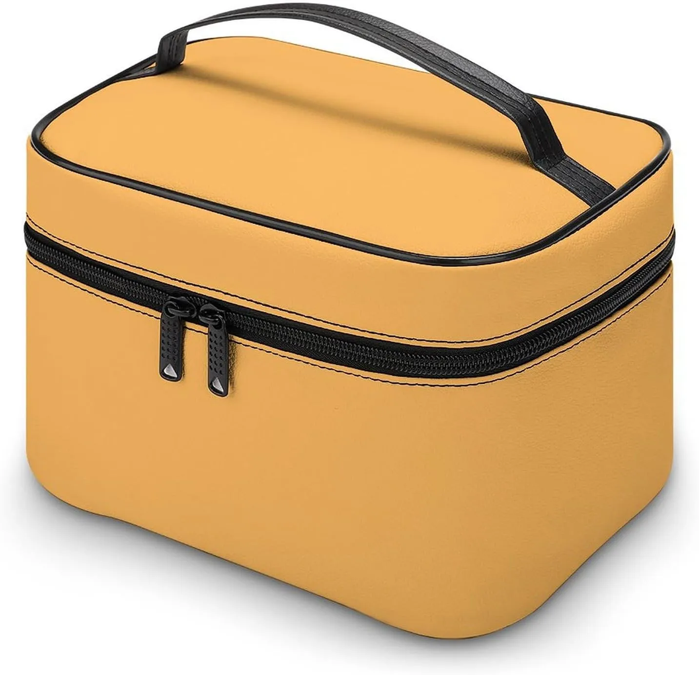 Leather Cosmetic Case, Buttery Yellow Portable Makeup Bag Organizer Large Capacity Travel Toiletry Bag with Zipper