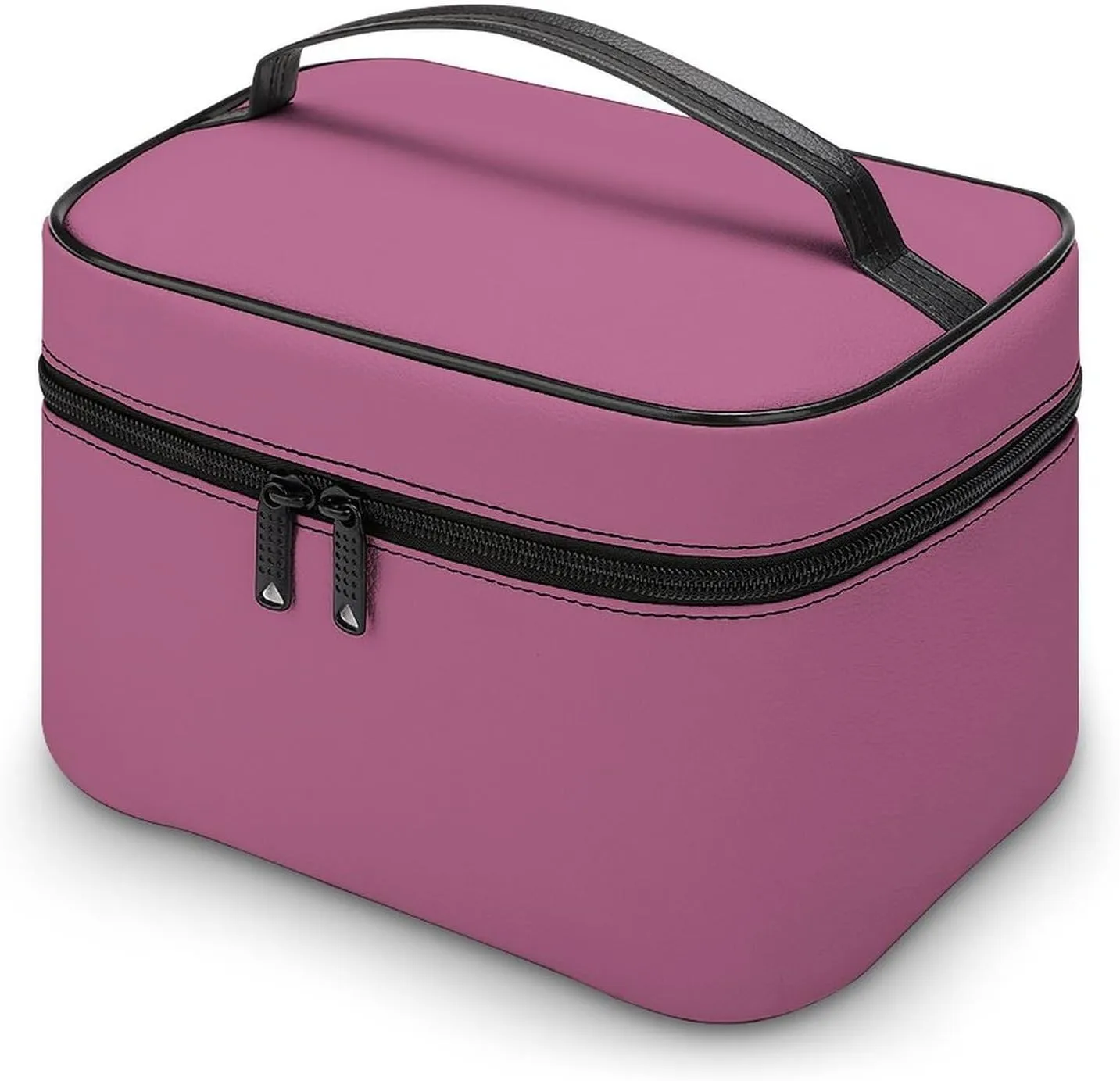 Leather Cosmetic Case, Dusty Rose Portable Makeup Bag Organizer Large Capacity Travel Toiletry Bag with Zipper