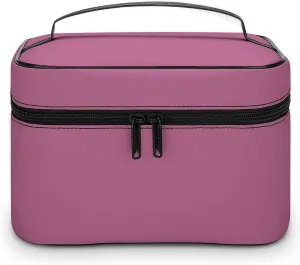 Leather Cosmetic Case, Dusty Rose Portable Makeup Bag Organizer Large Capacity Travel Toiletry Bag with Zipper