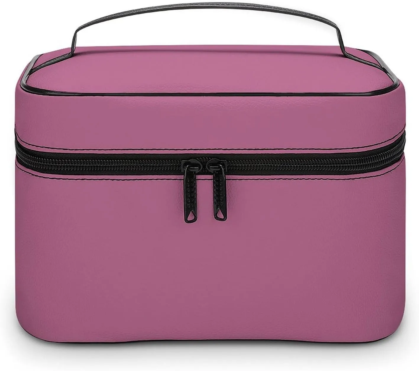 Leather Cosmetic Case, Dusty Rose Portable Makeup Bag Organizer Large Capacity Travel Toiletry Bag with Zipper