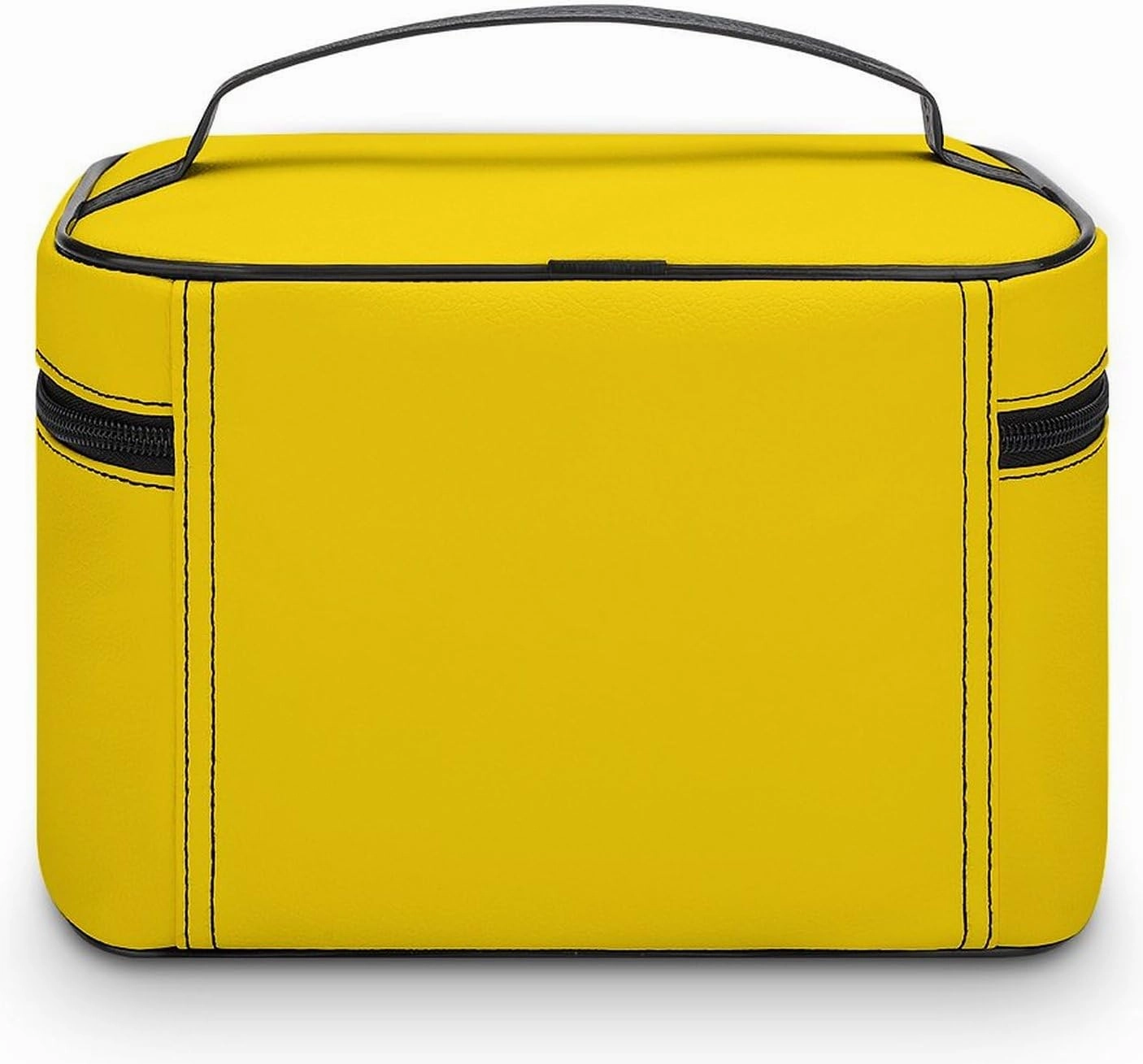 Leather Cosmetic Case, Bright Yellow Solid Color Portable Makeup Bag Organizer Large Capacity Travel Toiletry Bag with Zipper