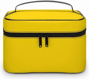 Leather Cosmetic Case, Bright Yellow Solid Color Portable Makeup Bag Organizer Large Capacity Travel Toiletry Bag with Zipper