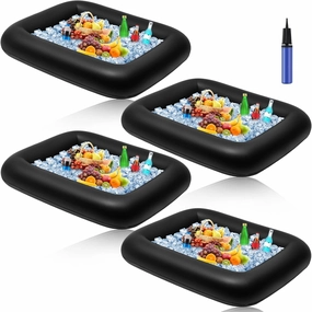 Leitee 4 Pcs Summer Inflatable Serving Bar and a Hand Pump Ice Buffet Serving Tray Inflatable Cooler with Drain Plug Picnic Supplies Ice Holder for Party Food Drink Containers 28 x 22 x 5 Inch(Black)