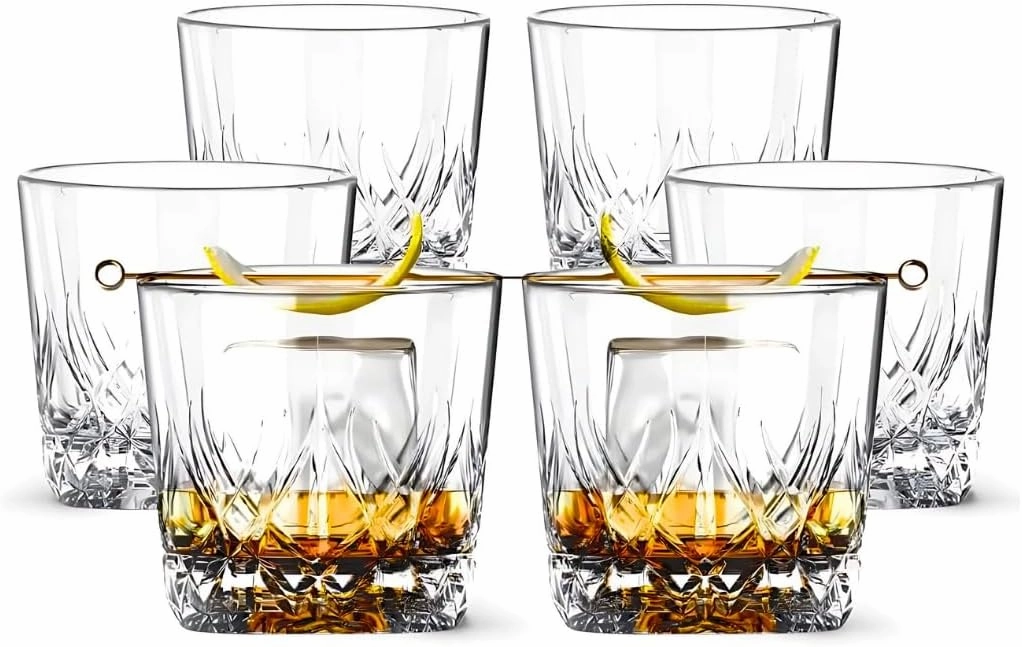 LEMONSODA Crystal Cut Old Fashioned Whiskey Glasses - 12oz Set of 6 - With Premium Gift Box - Lead-Free Crystal Glass Tumbler For Drinking Bourbon, Scotch, Cognac - Housewarming Gifts