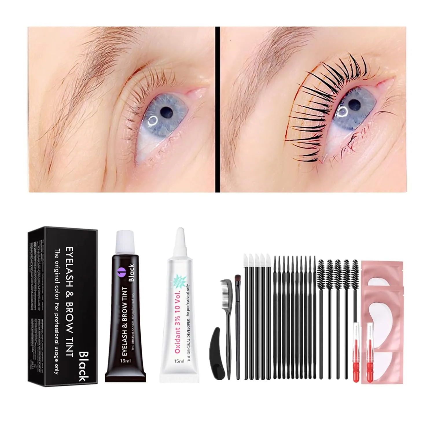 Libeauty Eyelash & Eyebrow Tint Kit, Black, 6 Week Voluminous Brow Tint, Tinting Look For Lash Perm/Lift/Lamination Treatment