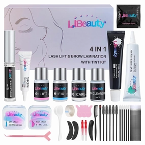 Libeauty Lash Lift and Color Kit with 15ml Black Set, 4-in-1 Professional Eyelash & Eyebrow Perm DIY Kit, Quick Curling Coloring & Eyebrow Lamination, Complete Tools for Home & Salon Use