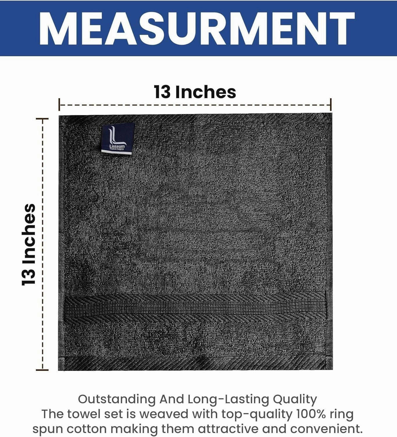 Linteum Textile Supply Bleach Proof Washcloths 13x13 Inch 100% Cotton Ring Spun Wash Cloths Zero Twist Makeup Remover Face Towel Quick Dry Salon Bleach Safe Towel Pack of 12 Black