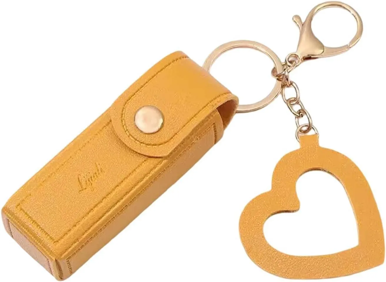 Lip Oil Keychain - Mirror & Oil 2-in-1, Portable Small Chapstick Holder, Mini Lipstick Case with Keychain & Heart Pendant, PU Leather Potable Lip Gloss Holder for Car/Travel Storage (Orange)