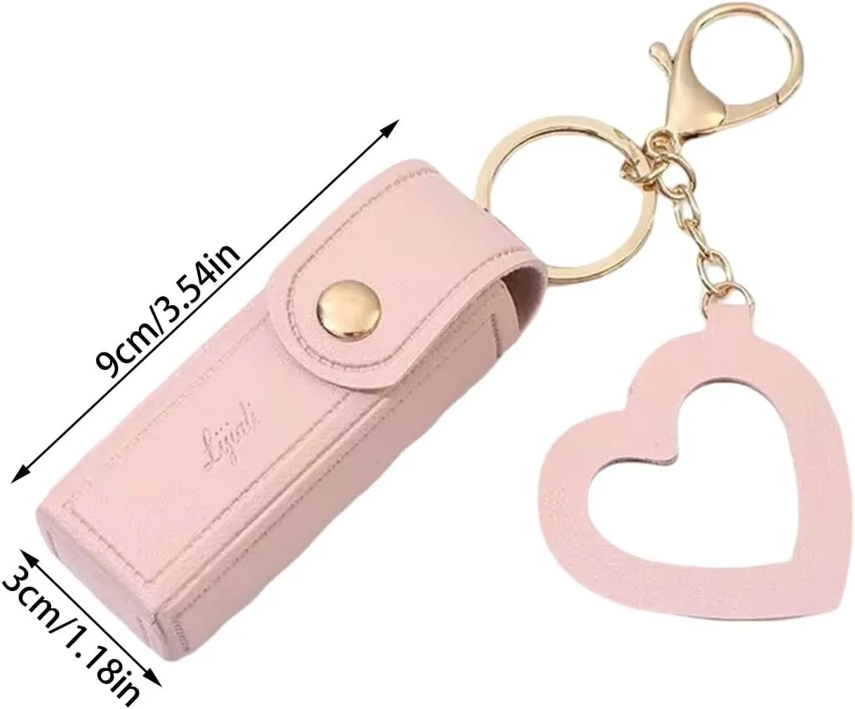 Lip Oil Keychain - Mirror & Oil 2-in-1, Portable Small Chapstick Holder, Mini Lipstick Case with Keychain & Heart Pendant, PU Leather Potable Lip Gloss Holder for Car/Travel Storage (Orange)