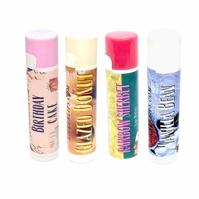 Lip Balm Variety Pack – Birthday Cake, Rainbow Sherbet, Glazed Donut, Vanilla Bean – Ultra Moisturizing, Natural Lip Care, Hydrating Lip Butter for Dry, Chapped Lips – 4-Pack Gift Set