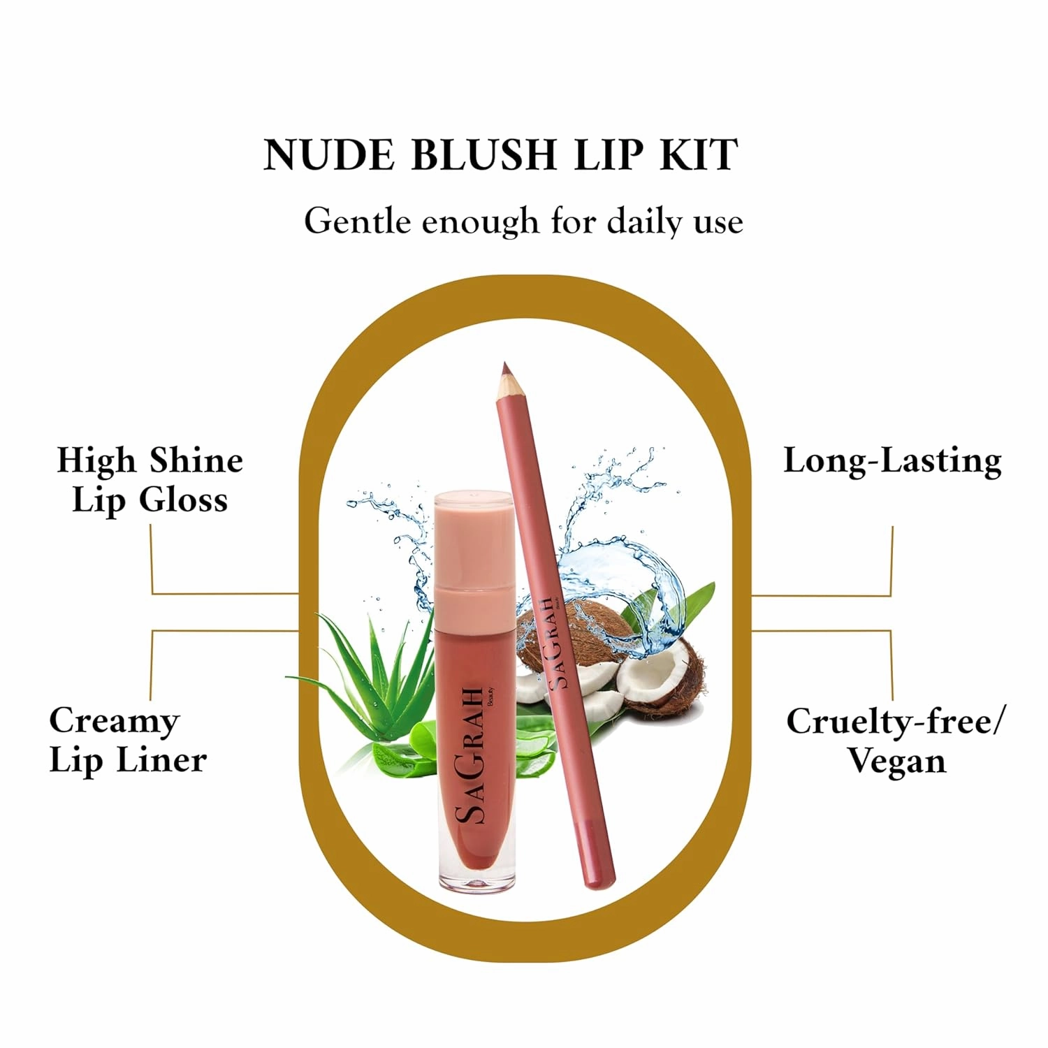 Lip Kit - Long Lasting Liquid Lipstick and Lip Liner Set - Nude Blush