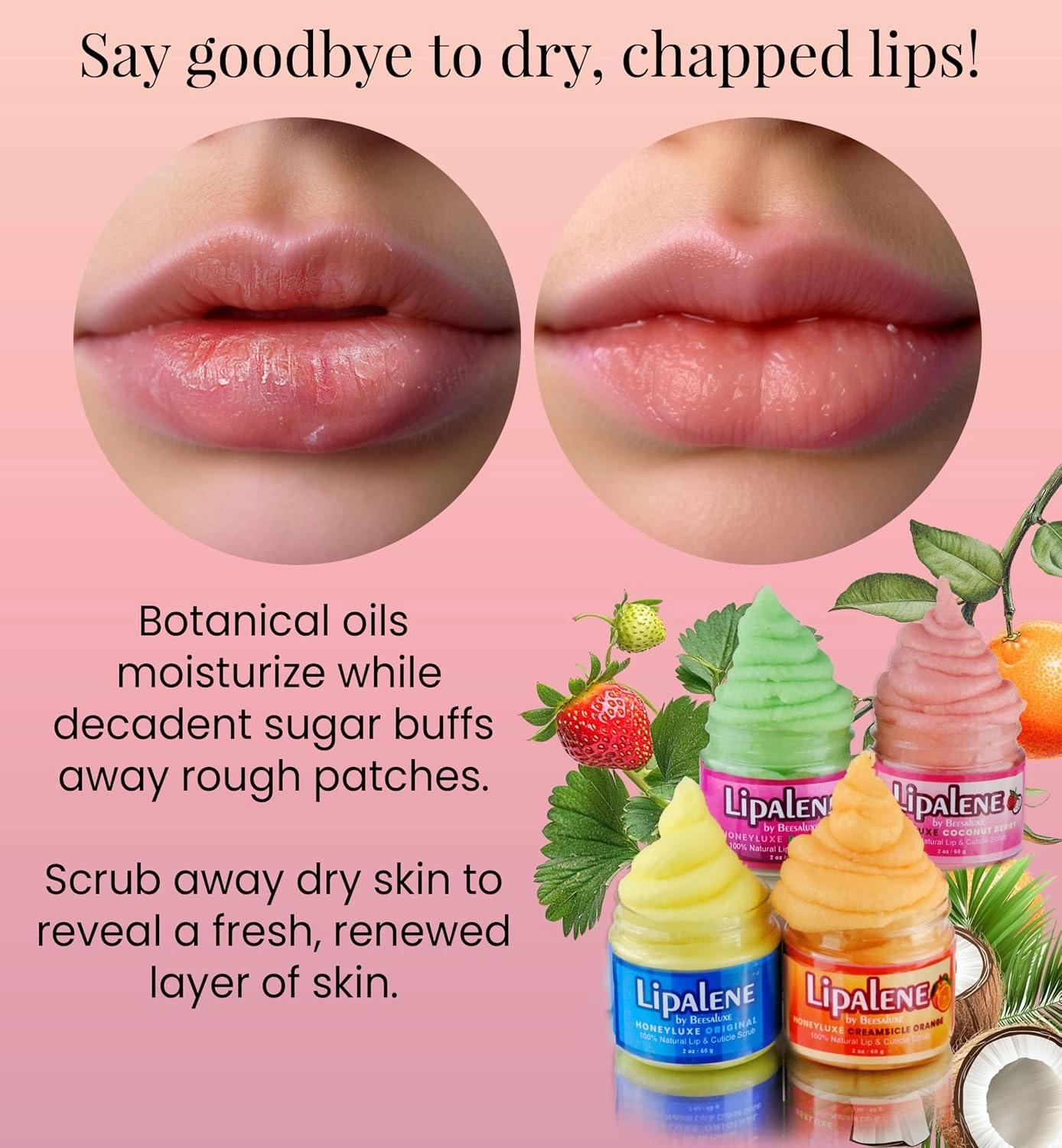 Lipalene HoneyLuxe - 100% Natural Lip & Cuticle Scrub (2 oz, Coconut Berry)