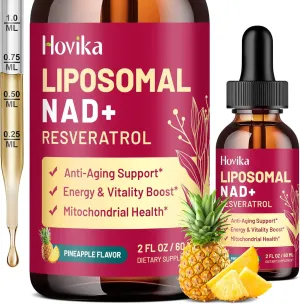 Liposomal NAD Supplement - 1200mg NAD  Liquid Drops for Women & Men with Resveratrol, Black Pepper Extract - Support Anti-Aging, Brain & Cellular Mitochondrial Health - 2 Fl Oz, Pineapple Flavor