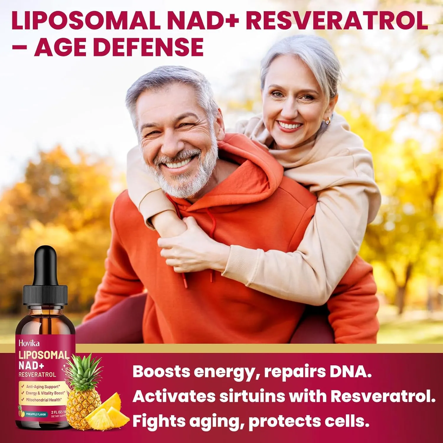 Liposomal NAD Supplement - 1200mg NAD  Liquid Drops for Women & Men with Resveratrol, Black Pepper Extract - Support Anti-Aging, Brain & Cellular Mitochondrial Health - 2 Fl Oz, Pineapple Flavor