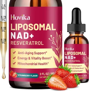 Liposomal NAD Supplement - 1200mg NAD  Liquid Drops for Women & Men with Resveratrol, Black Pepper Extract - Support Anti-Aging, Brain & Cellular Mitochondrial Health - 2 Fl Oz, Strawberry Flavor