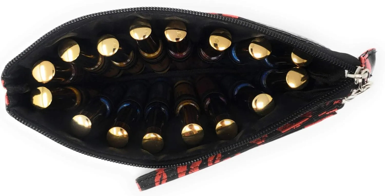 Lipstick Wristlet & Pouch case Set Carrying Purse Clutch Detachable Travel Tester Bag for Lipsense storage 16 Elastic Loops⎜Kylie Liquid Lipstick and Lip Gloss Tubes (Purple Lips)