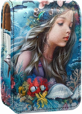 Lipstick Case,Portable Makeup Bag Cosmetic Pouch,Lipstick Holder Makeup Organizer,Dolphin Mermaid Undersea Coral