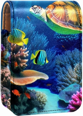 Lipstick Case,Portable Makeup Bag Cosmetic Pouch,Lipstick Holder Makeup Organizer,Fish Coral Ocean