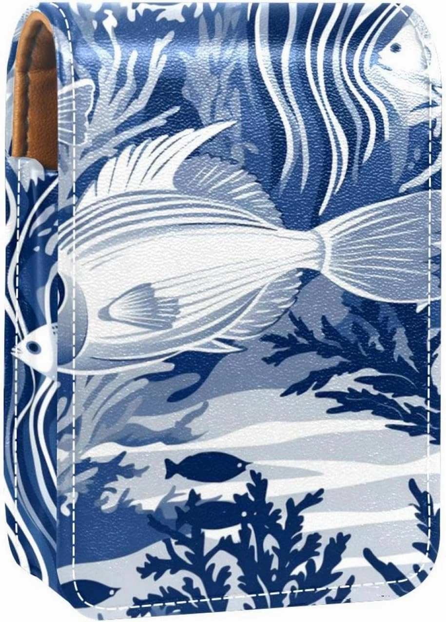 Lipstick Case,Portable Makeup Bag Cosmetic Pouch,Lipstick Holder Makeup Organizer,Fishes Seagrass Coral