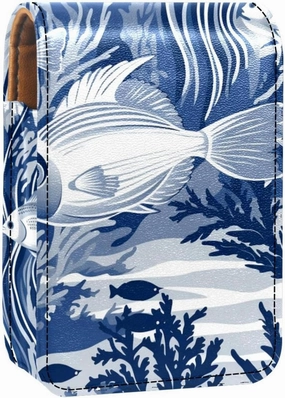 Lipstick Case,Portable Makeup Bag Cosmetic Pouch,Lipstick Holder Makeup Organizer,Fishes Seagrass Coral