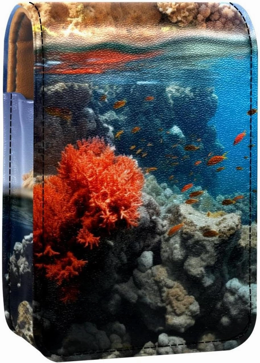 Lipstick Case,Portable Makeup Bag Cosmetic Pouch,Lipstick Holder Makeup Organizer,Sea Stone Coral Fish Ocean