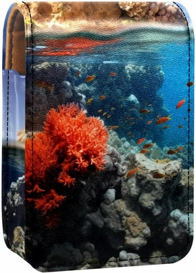 Lipstick Case,Portable Makeup Bag Cosmetic Pouch,Lipstick Holder Makeup Organizer,Sea Stone Coral Fish Ocean