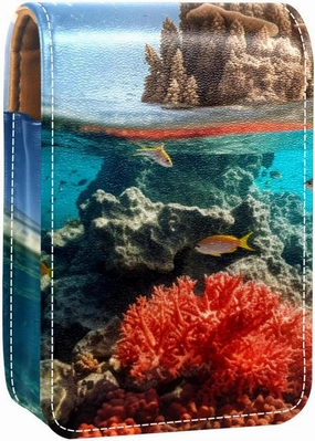 Lipstick Case,Portable Makeup Bag Cosmetic Pouch,Lipstick Holder Makeup Organizer,Sea Stone Coral Fish Ocean