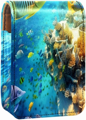 Lipstick Case,Portable Makeup Bag Cosmetic Pouch,Lipstick Holder Makeup Organizer,Underwater Coral Tropical Fish