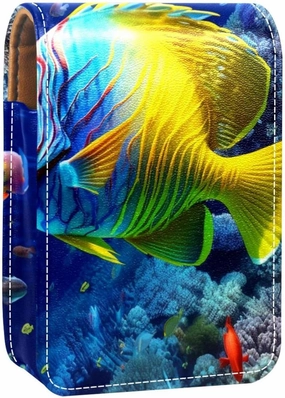 Lipstick Case,Portable Makeup Bag Cosmetic Pouch,Lipstick Holder Makeup Organizer,Underwater Coral Tropical Fish