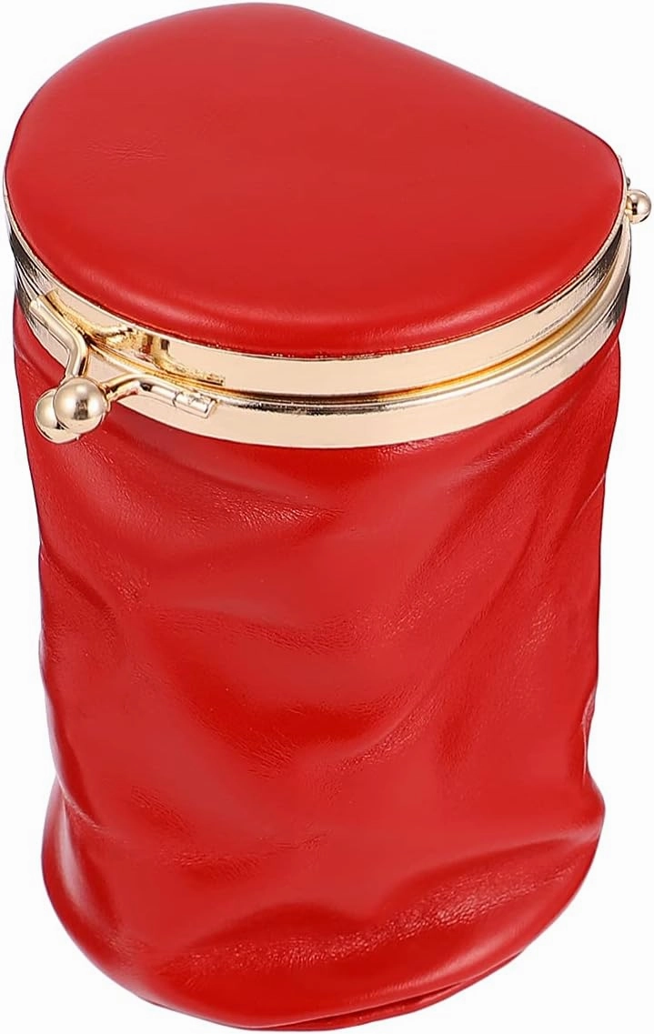 Lipstick Holder with Mirror, Leather Lipstick Bag Mini Perfume Bag Makeup Lipstick Case for Lady Women (Red)