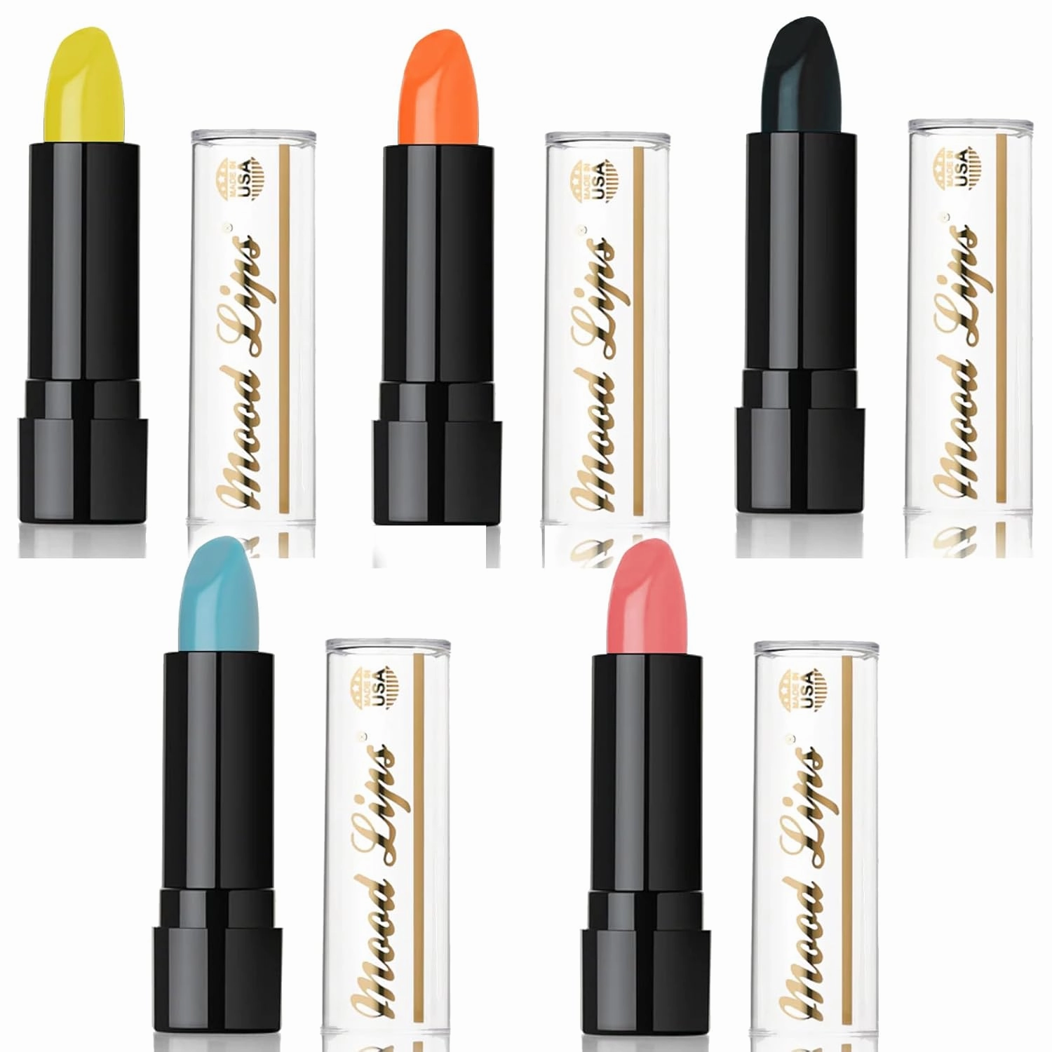Lipstick pH Color Changing Long Lasting (Black, Yellow, Light Blue, Pink, Orange (Pack of 5))
