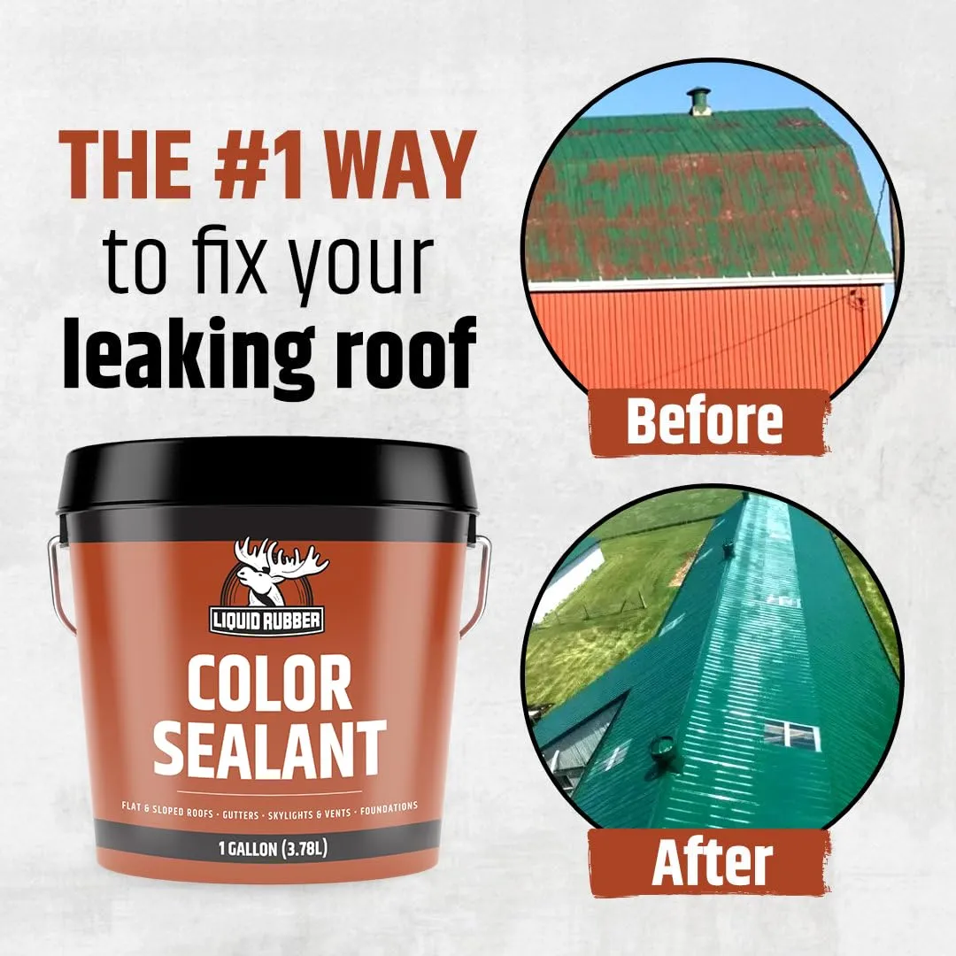 Liquid Rubber Color Waterproof Sealant - Elastomeric Roofing Coating for Flat or Slope Roofs & Foundations - DIY Paint & Leak Repair Membrane Compatible with Metal & Concrete - Barn Red, 1 Gallon
