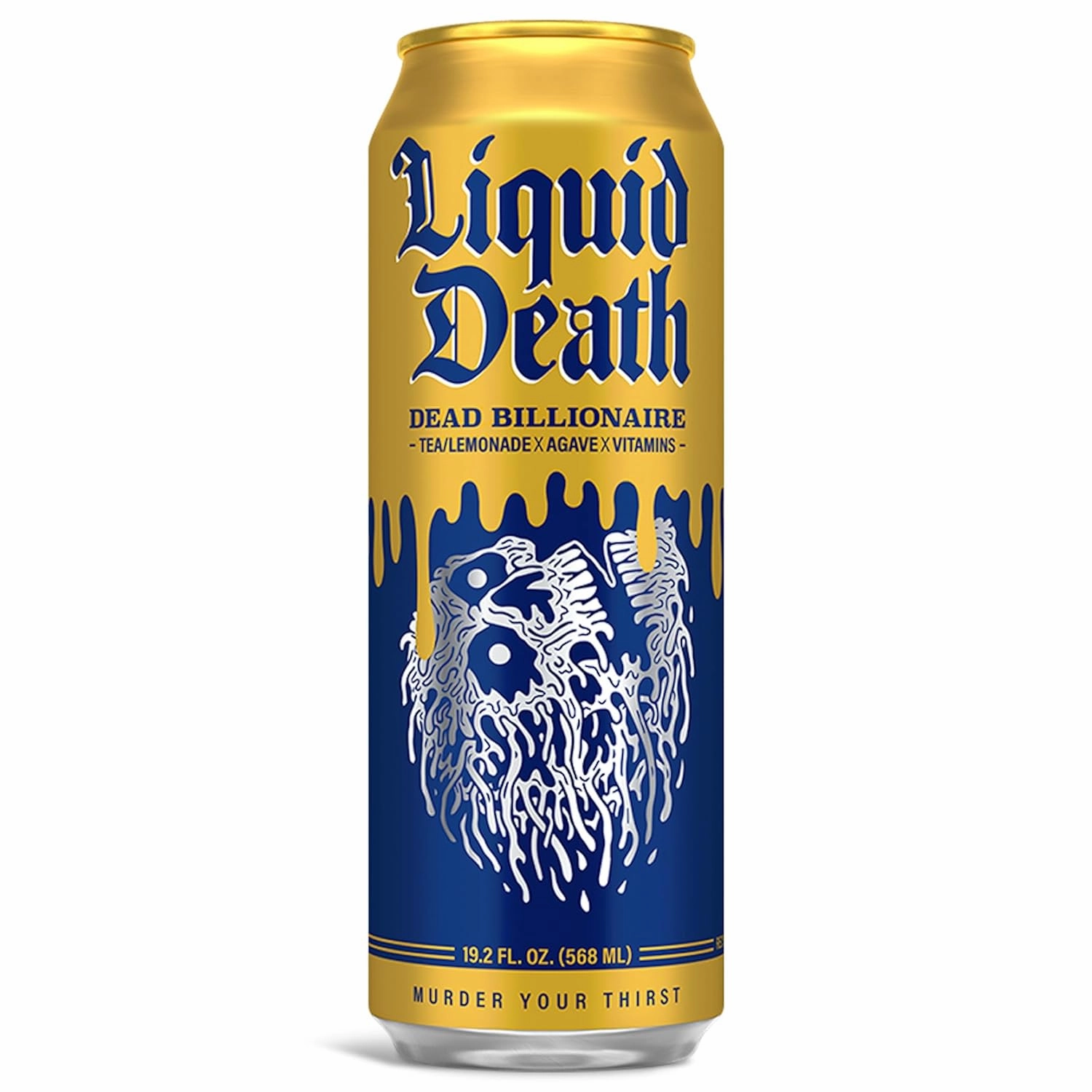 Liquid Death, Dead Billionaire Iced Tea, 8-Pack (19.2oz Cans), Half Lemonade Half Black Tea, Low Calorie, No Artificial Sweeteners, B12 & B6 Vitamins